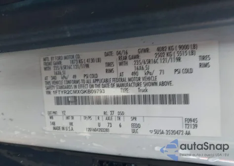 2016 Ford Transit-250 z USA, uszkodzony, nr VIN 1FTYR2CMXGKB09793